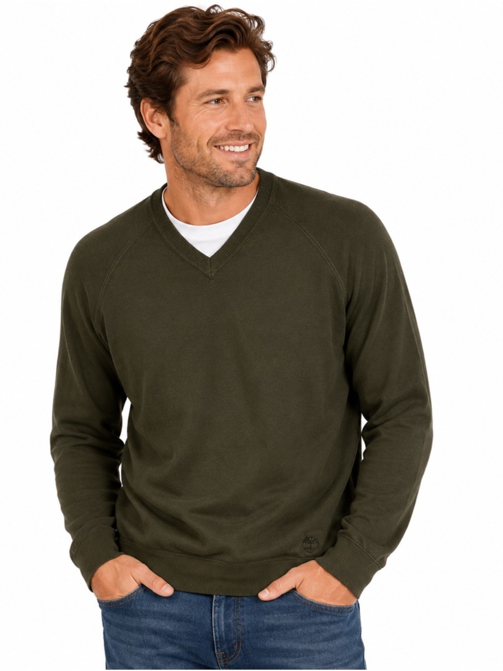Timberland Knit Sweater Size Large V-Neck Green Casual Long Sleeved Layers Cozy